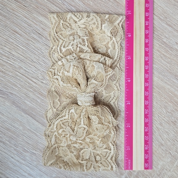 Lace Bowknot Beige Headband Baby Girl Elastic Headwrap Kids Handmade Hairband - Picture 8 of 10